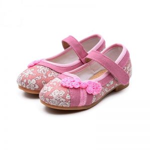 Girls Folkways Embroidered Stitching Hook Loop Flat Cloth Shoes