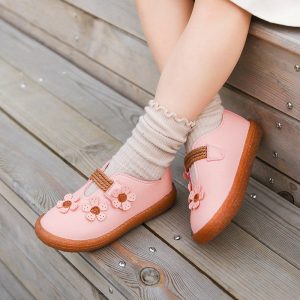 Girls Lovely Flowers Decor Hook Loop Soft Sole Comfy Flat Shoes