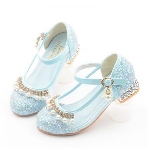 Girls Shining Rhinestone Pearls Princess Elegant Kitten Heel Crystal Shoes