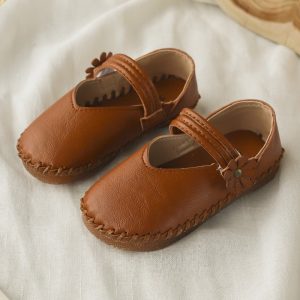 Girls Stitching Pure Color Soft Sole Hook Loop Flat Shoes