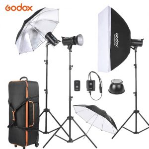 Godox DE300-D 3 * 300WS Studio Photo Strobe Flash Light Kit with Light Stand/Softbox/Reflector Umbrella/Soft Umbrella/Flash Trigger/Lamp Shade