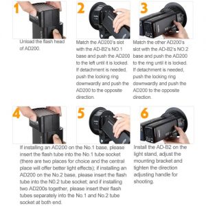 Godox WITSTRO AD-B2 AD200 Dual Power Flash Head Bowens Mount Double Tube Light Head Bracket for AD200 Portable Flash Speedlite