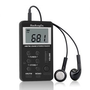 HanRongDa HRD-103 AM FM Digital Radio 2 Band Stereo Receiver Portable Pocket Radio w/ Headphones LCD Screen Rechargeable Battery Lanyard