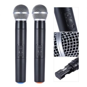 Handheld VHF Wireless Microphone Mic System Dual Channels LCD Display Receiver 2 Mics 6.35mm Audio Cable Power Adapter for Karaoke Meeting Party