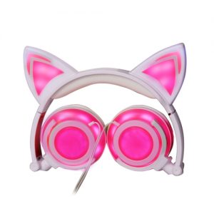 Headphone Cat Ears Earlaps With LED Light Rechargable Battery