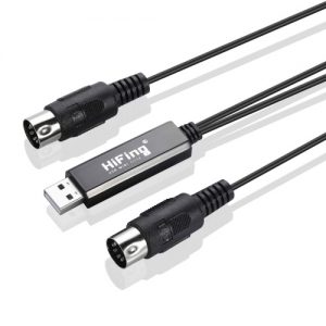 HiFing USB IN-OUT MIDI Cable One In One Out Interface 5 Pin Line Converter PC to Music Keyboard Adapter Cord Black