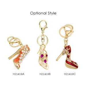 High-Heeled Shoes Key Chain Zinc Alloy Rhinestone Key Ring with Clip Hook Handbag Purse Car Pendant Ornament Decor