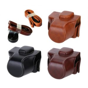 High Quality Crazy-horse Leather Camera Case Bag with Shoulder Strap for Olympus OM-D EM10 E-M10 with 14-42mm Lens Only