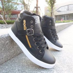 High Top Lace Up Sport Zipper Belt Buckle Decoration Men Shoes