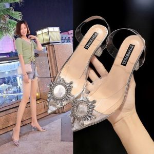 High-heeled Shoes Women's Fine Season New Fashion Rhinestones Transparent Belt Fairy Shoes Pointed Roman Sandals