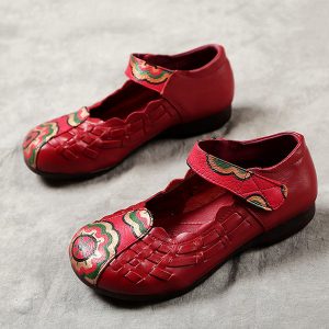 Hook Loop Printing Flat Retro Shoes