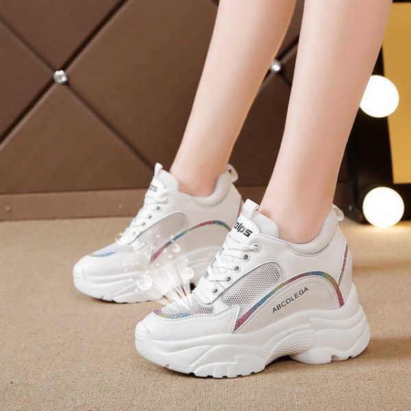 Increased Small White Shoes Female Breathable Mesh Shoes Season New Casual Shoes Wild Thick Bottom Sports Old Shoes