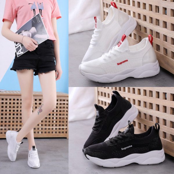 Joker Breathable Women's Shoes Running White Shoes Casual Net Red Season Sports Tide Breathable Single Shoes Women