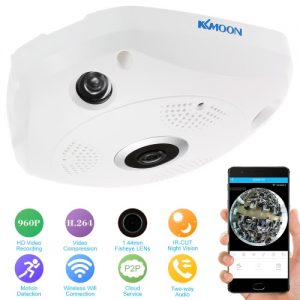 KKmoon 960P HD 360 Degree Wireless Wifi VR IP Camera Full View 1.44MM Lens Fish Eye Panoramic Indoor Security CCTV Camera Support Phone APP Remote Control