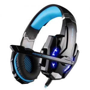 KOTION EACH G9000 3.5mm Gaming Headphone Game Headset Noise Cancellation Earphone with Mic LED Light Black-blue for PS4 Laptop Tablet Mobile Phones