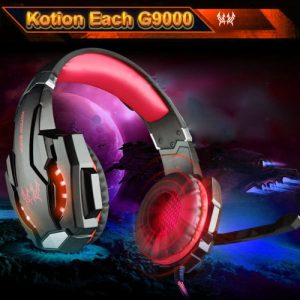 KOTION EACH G9000 3.5mm Gaming Headphone Game Headset Noise Cancellation Earphone with Mic LED Light Black-red for PS4 Laptop Tablet Mobile Phones