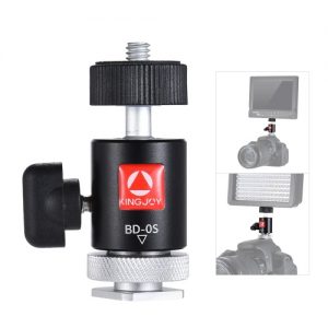 Kingjoy BD-0S Mini Ball Head Mount with Hot Shoe Adapter for LED Light Monitor Tripod DSLR Camera Camcorder Video Studio Photo