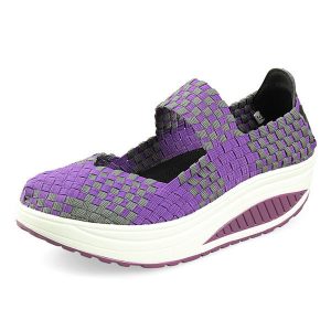 Knitting Color Blocking Platform Rocker Sole Casual Shoes