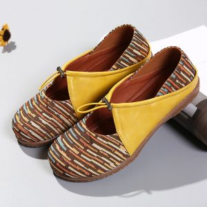 LOSTISY Adjustable Elastic Band Hollow Out Splicing Casual Flat Shoes