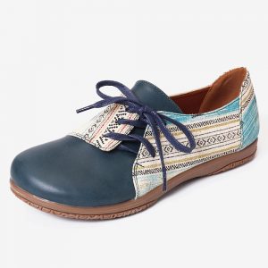 LOSTISY Bowknot Lace Up Printing Slip Resistant Casual Flat Shoes