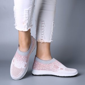 LOSTISY Women Casual Sports Shoes Light Breathable Hollow Mesh Slip On Sneakers