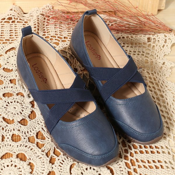 LOSTISY Women Cross Elastic Band Slip On Flat Casual Shoes