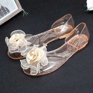 Lace Flower Transparent Jelly Sandals Flat Beach Shoes