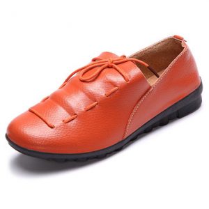 Lace Up Soft Leather Pure Color Flat Loafer Shoes