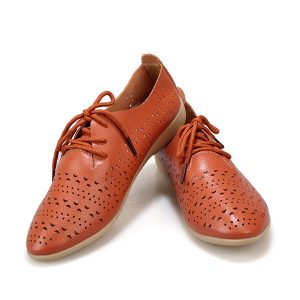 Ladies Flat Shoes Hollow Out Casual Shoes Women Soft Lace Up Loafers