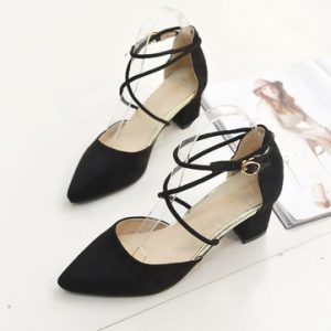 Ladies Thick-Heeled Shoes Sexy Pointed Toe Flat Shoes Shallow Mouth Buckle Shoes