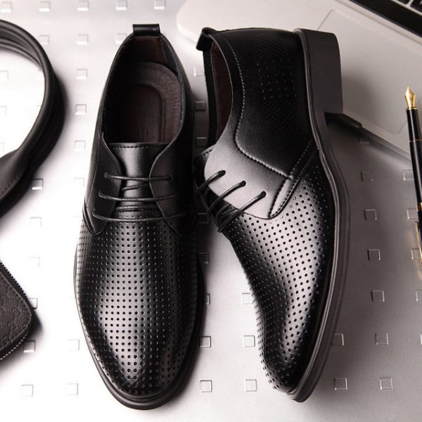 Large Size 45-47 Men's Business Casual Shoes Dress Shoes Leather Hollow Breathable Pointed Head With Men's Shoes