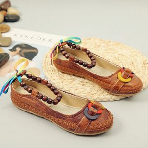 Large Size Bead Retro Stitching Casual Flat Strappy Shoes