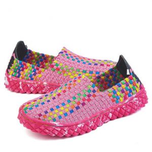 Large Size Colorful Woven Rocker Sole Knitting Shoes