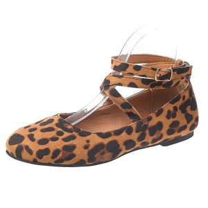 Large Size Cross Buckle Leopard Casual Flat Shoes