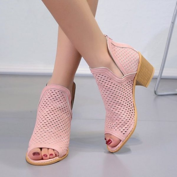 Large Size European And American Women's Shoes Sandals Fish Mouth Hollow High-heeled Hole Sandals Thick With Cool Boots