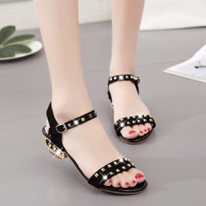 Large Size Female Sandals New Square Root Thick With Open Toe Rivets Ladies Sandals Wild European Station Women's Shoes