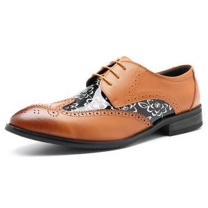 Large Size Men Brogue Color Blocking Dress Shoes Lace Up Oxfords