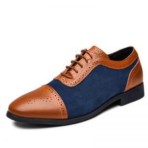 Large Size Men Brogue Color Blocking Lace Up Formal Dress Shoes