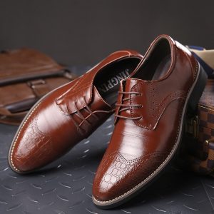 Large Size Men Cap Toe Brogue Lace Up Business Formal Dress Shoes