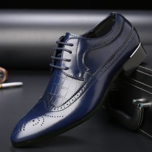 Large Size Men Carved Microfiber Leather Slip Resistant Formal Dress Shoes