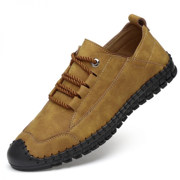 Large Size Men Hand Stitching Anti-collision Soft Sole Casual Leather Shoes