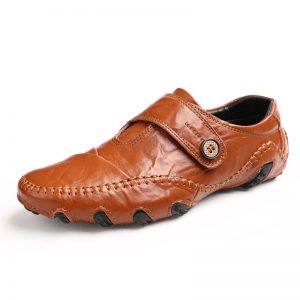 Large Size Men Hand Stitching Leather Non-slip Soft Sole Casual Driving Shoes