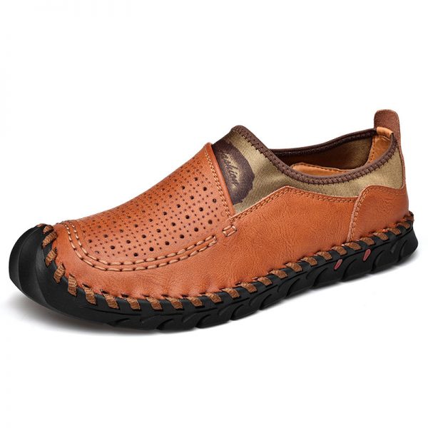 Large Size Men Hand Stitching Leather Splicing Comfy Slip On Shoes