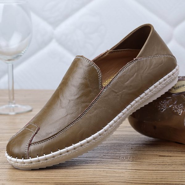 Large Size Men Hand Stitching Non-slip Collapsible Heel Casual Leather Shoes