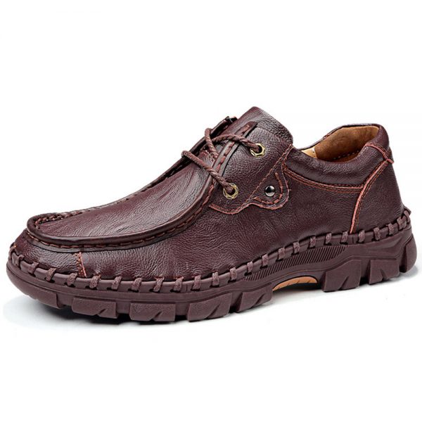 Large Size Men Hand Stitching Slip Resistant Soft Casual Leather Shoes