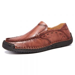 Large Size Men Hand Stitching Soft Slip On Casual Leather Shoes