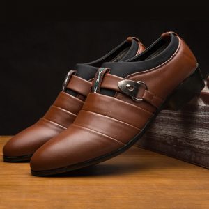 Large Size Men Leather Metal Buckle Slip On Casual Formal Shoes