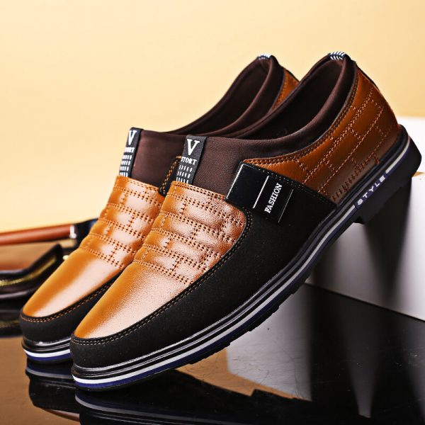 Large Size Men Leather Splicing Non-slip Metal Buckle Slip On Soft Casual Shoes