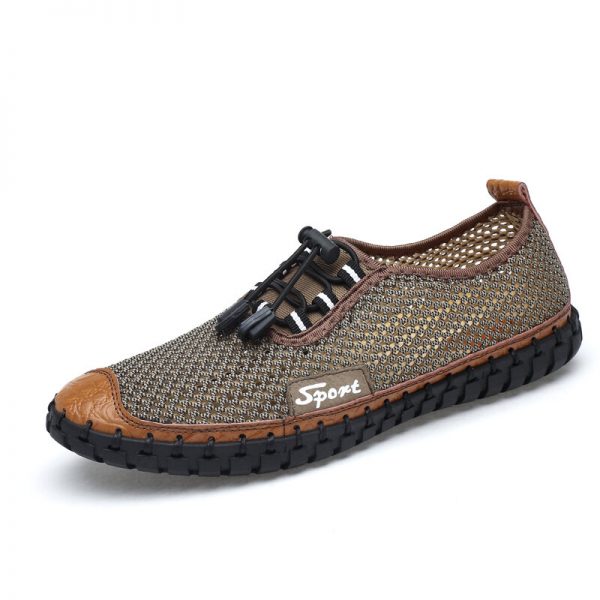 Large Size Men Mesh Fabric Hand Stitching Soft Sole Casual Shoes