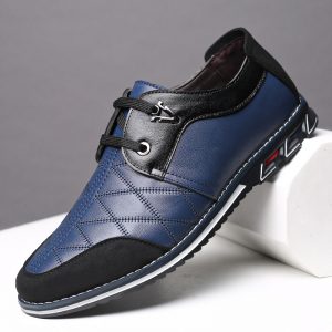 Large Size Men Plaid Leather Soft Lace Up Comfy Casual Shoes